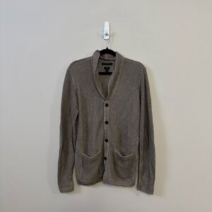 John Varvatos USA mens luxe beige button front elbow pad 100% linen cardigan